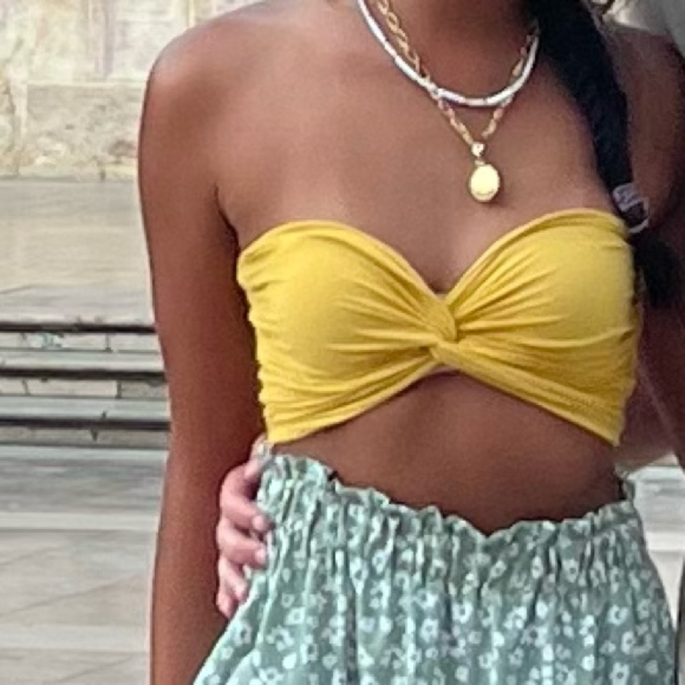 Yellow Twist-Front Crop Top